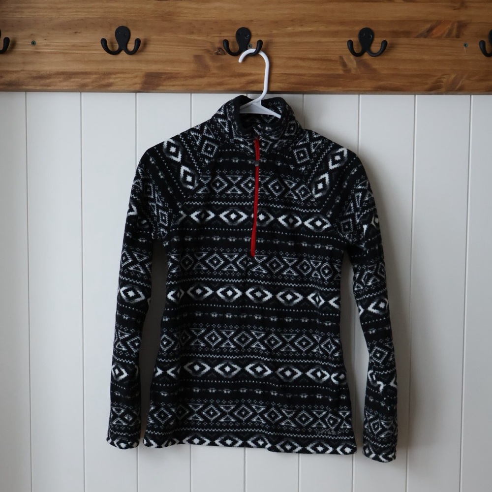 Eddie Bauer Women’s Quest fleece 1/4-Zip Printed Black Pullover Regular Hiking